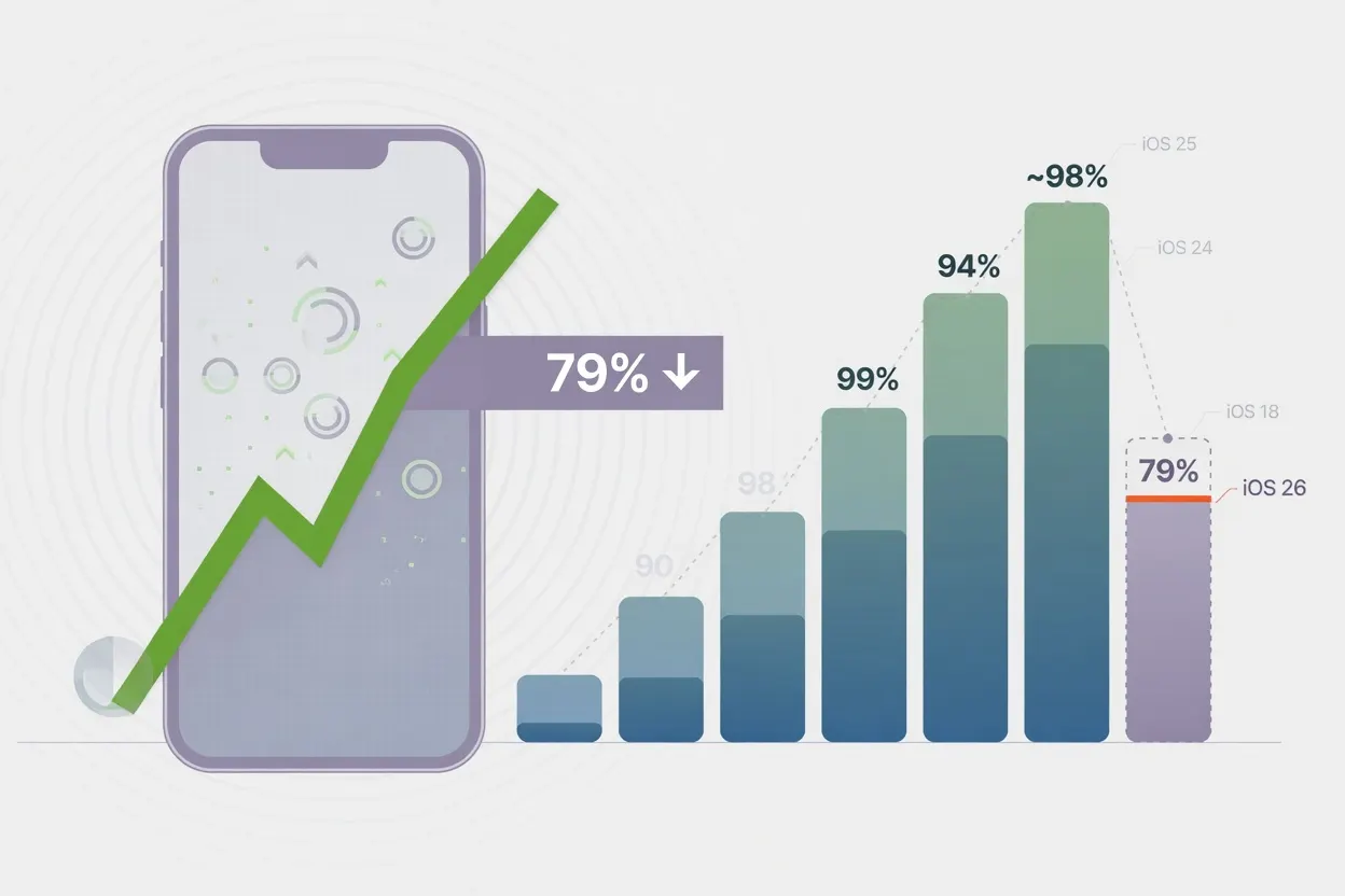iOS 26 adoption lags behind most releases, only 79% of iPhones updated